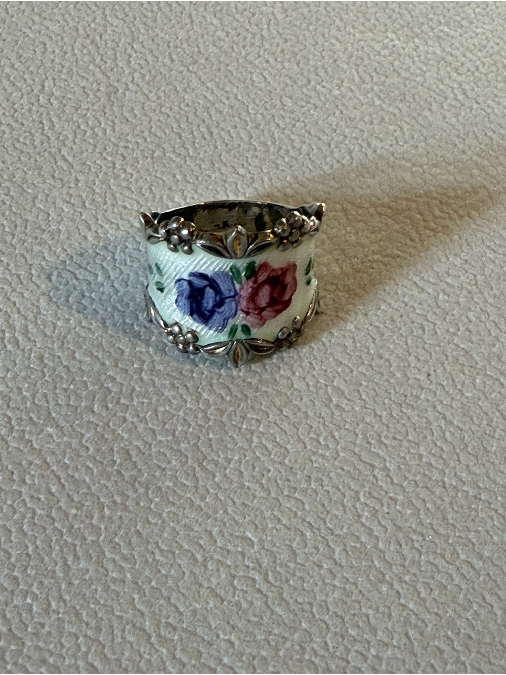 Vintage Silver Wide Band Guilloche Ring
